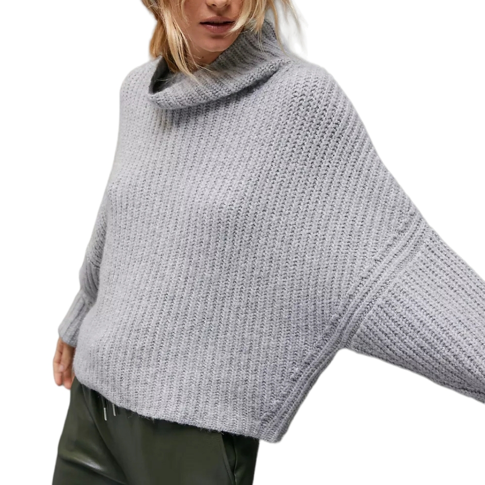 Anthropologie Maeve Athena Cowl Neck Sweater Small Grey Thick Knit Cropped